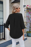 MQTIME  -  Ruffled V-Neck Three-Quarter Sleeve Blouse
