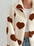 MQTIME  -  Heart Zip Up Drop Shoulder Furry Jacket