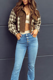 MQTIME  -  Raw Hem Plaid Cropped Hooded Jacket
