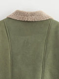 MQTIME  -  Fuzzy Collared Neck Long Sleeve Jacket
