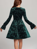 MQTIME  -  Tied Flower Print Round Neck Flounce Sleeve Dress
