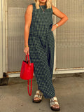 MQTIME  -  Lovelet Plaid Round Neck Sleeveless Top and Pants Set