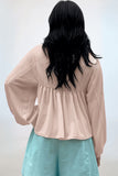 MQTIME  -  Corded Johnny Collar Long Sleeve Babydoll Blouse