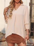 MQTIME  -  Johnny Collar Three-Quarter Sleeve Blouse