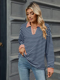 MQTIME  -  Striped Johnny Collar Long Sleeve Sweatshirt