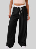 MQTIME  -  Contrast Waistband Drawstring Wide Leg Pants