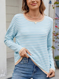 MQTIME  -  Striped Contrast Round Neck Long Sleeve Sweater