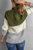 MQTIME  -  Color Block Turtleneck Long Sleeve Sweater