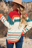 MQTIME  -  Contrast Striped Turtleneck Dropped Shoulder Sweater
