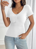 MQTIME  -  Devine Decorative Button Short Sleeve T-Shirt