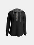 MQTIME  -  Full Size Waffle-Knit Contrast Long Sleeve Hoodie