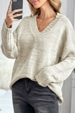 MQTIME  -  V-Neck Dropped Shoulder Sweater