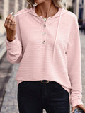 MQTIME  -  Drawstring Quarter Button Long Sleeve Hoodie