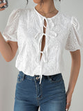 MQTIME  -  Perfee Tied Eyelet Short Sleeve Bodysuit