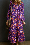 MQTIME  -  Printed Notched Long Sleeve Dress