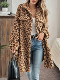 MQTIME  -  Leopard Button Up Long Sleeve Fuzzy Coat