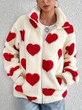 MQTIME  -  Heart Zip Up Drop Shoulder Furry Jacket