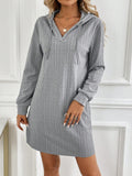 MQTIME  -  Drawstring Long Sleeve Hooded Mini Dress