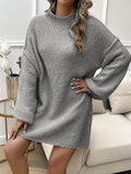 MQTIME  -  Devine Mock Neck Long Sleeve Mini Sweater Dress
