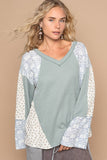 MQTIME  -  POL Lace Floral Round Neck Knit Top