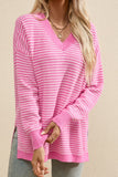 MQTIME  -   Striped V-Neck Dropped Shoulder Sweater
