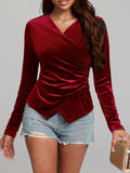 MQTIME  -  Ruched Surplice Long Sleeve Top