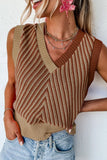 MQTIME  -  Striped Contrast V-Neck Sweater Vest