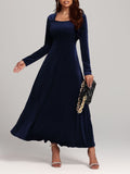 MQTIME  -  Square Neck Long Sleeve Velvet Dress