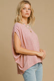 MQTIME  -  Umgee Exposed Seam Round Neck Batwing Sleeve Knit Top