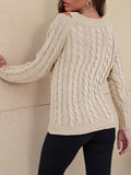 MQTIME  -   Cable-Knit V-Neck Cold Shoulder Sweater