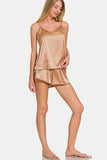 MQTIME  -  V-Neck Satin Cami and Elastic Waist Shorts Lounge Set