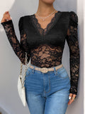 MQTIME  -  Perfee Lace V-Neck Long Sleeve Bodysuit