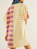 MQTIME  -  Exposed Seam Striped Half Sleeve Mini Dress