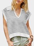 MQTIME  -   Collared Neck Striped Sweater Vest
