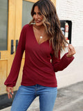 MQTIME  -  Waffle Knit Surplice Long Sleeve T-Shirt