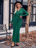 MQTIME  -  Slit Twisted Surplice Long Sleeve Dress