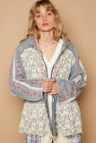 MQTIME  -  POL Embroidered Lace Patch Zip Up Hooded Jacket