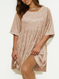 MQTIME  -  Round Neck Half Sleeve Mini Dress
