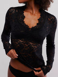 MQTIME  -  V-Neck Long Sleeve Lace Top