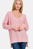MQTIME  -  High-Low Center Seam V-Neck Sweater