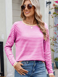 MQTIME  -  Striped Contrast Round Neck Long Sleeve Sweater