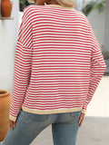 MQTIME  -   Striped Round Neck Long Sleeve Sweater