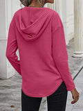 MQTIME  -  Drawstring Waffle Knit Long Sleeve Hooded Top