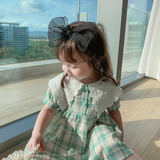 Mqtime New Summer Plaid Girls Princess Dress Peter Pan Collar Toddlers Kids Short Sleeve Clothes Children Dresses