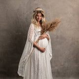 Mqtime Flower Lace Maternity Photography Props Floral Long Dresses Pregnancy For Photo Shoot Floor Length Beach Wedding Maxi Gown