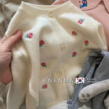 Girls Sweet Flower Embroidery Long Sleeve White O Neck Soft Knitted Sweater Kids Coat Cardigan Jumper Top Children Clothes