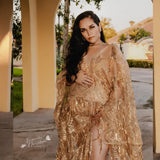 Mqtime Maternity Photography Gown Boho Style V-neck  Lace Sequin Tassel Pregnant Dress Baby Shower Party Dress For Photo Shoot Props