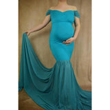 Mqtime Chiffon Pregnancy Gown Off Shoulder Dress For Pregnant Women Trailing Sweep Length Train Mist Due Date Memento Bump Photography