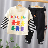 Mqtime Boy Clothing Set Autumn New Kids Sportswear Baby Boys Long Sleeves + Pant 2Pcs Outfit 1-6 Years Child Stitching Color Suit