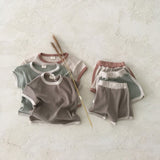 Mqtime High Quality Short Sleeve Shorts Set Colorful Strip Soft Ribbing Cotton Infant Toddlers Clothing Baby Shorts Clothes Set Pajamas